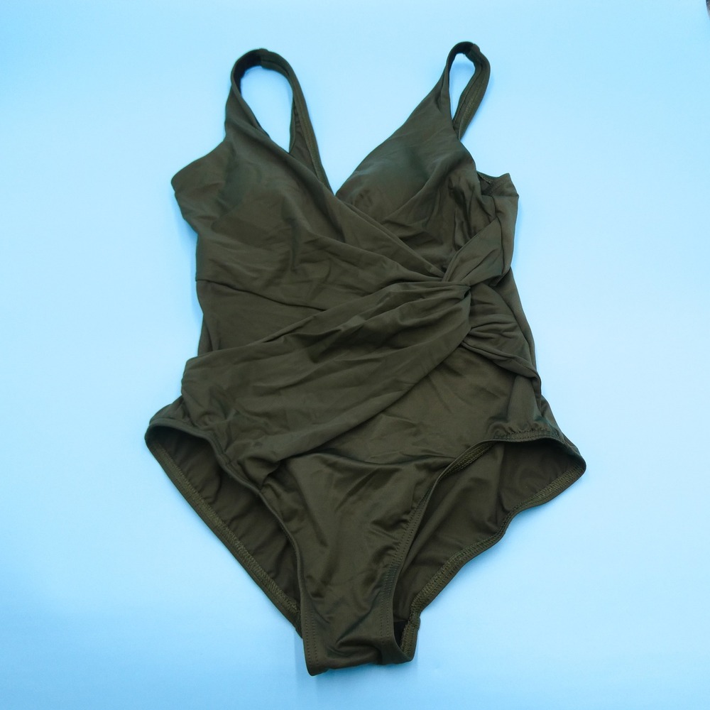Miraclesuit One Piece Swimsuit Womens Size 10 Circe Olive Green Draped Nylon